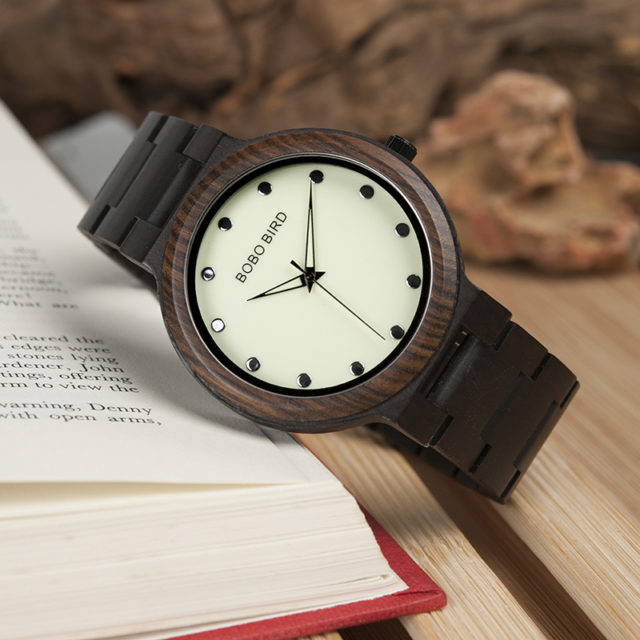 Fosforové dřevěné hodinky BOBO BIRD - Luminous