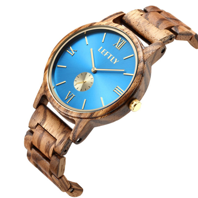 LEFTLY Men Wooden Watch Handmade Lightweight Quartz Movement Wristwatch