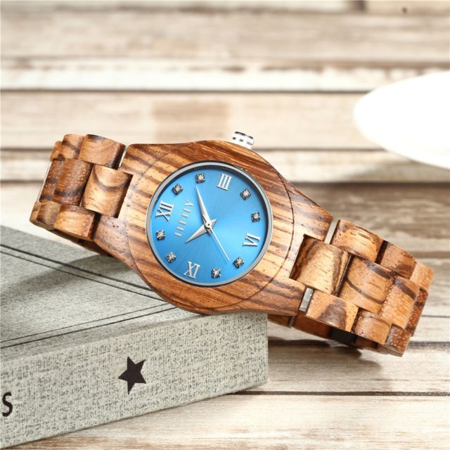 LEFTLY Women Wooden Watch Quartz Movement Lightweight Casual Wristwatch